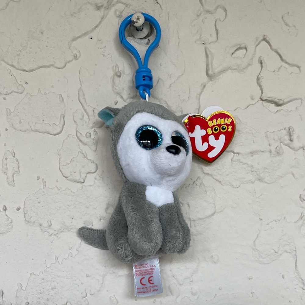 Ty Bennie Boo Gray and White Husky Beanie Boo Clip